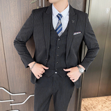 新款西装男套装三件套修身条纹西服新郎结婚礼服商务SJT827-P280，男装西服套装，星座1012