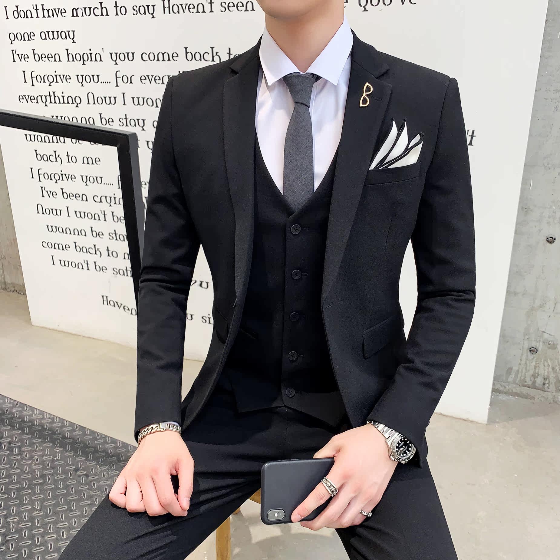 秋冬三件套英伦西服套装男士礼服职业发型师韩版西服SJT805-P240,男装西服套装,星座1012