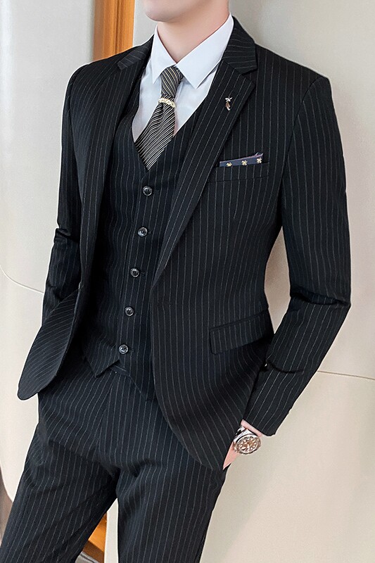 条纹西装三件套男套装商务休闲新郎结婚西服SJT825-P260,男装西服套装,星座1012