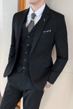 条纹西装三件套男套装商务休闲新郎结婚西服SJT825-P260，男装西服套装，星座1012