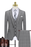 格子款一粒扣浅灰西装套装三件套正装西服礼服8121-P280，男装西服套装，星座1012