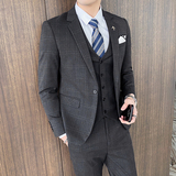 双线格子西服套装男三件套商务职业礼服西装SJT823-P280，男装西服套装，星座1012