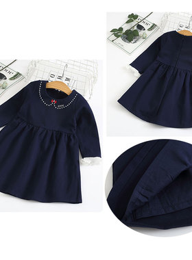 非常小鱼29832女童装秋冬季双层布里纯色加厚保暖长袖连衣裙