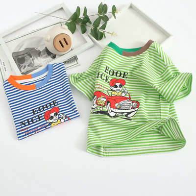 非常小鱼61203男童短袖T恤上衣纯棉条纹2021新款夏装正品90-130