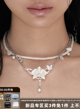 蝴蝶兰骨项链小众编绳双层锁骨链