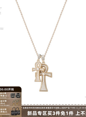 满钻安卡十字架项链女百搭毛衣链