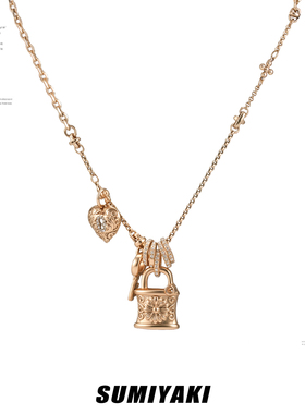 美式复古雏菊项链爱心锁毛衣链