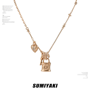 SUMIYAKI 原创美式复古雏菊项链爱心锁毛衣链毛衣链vintage