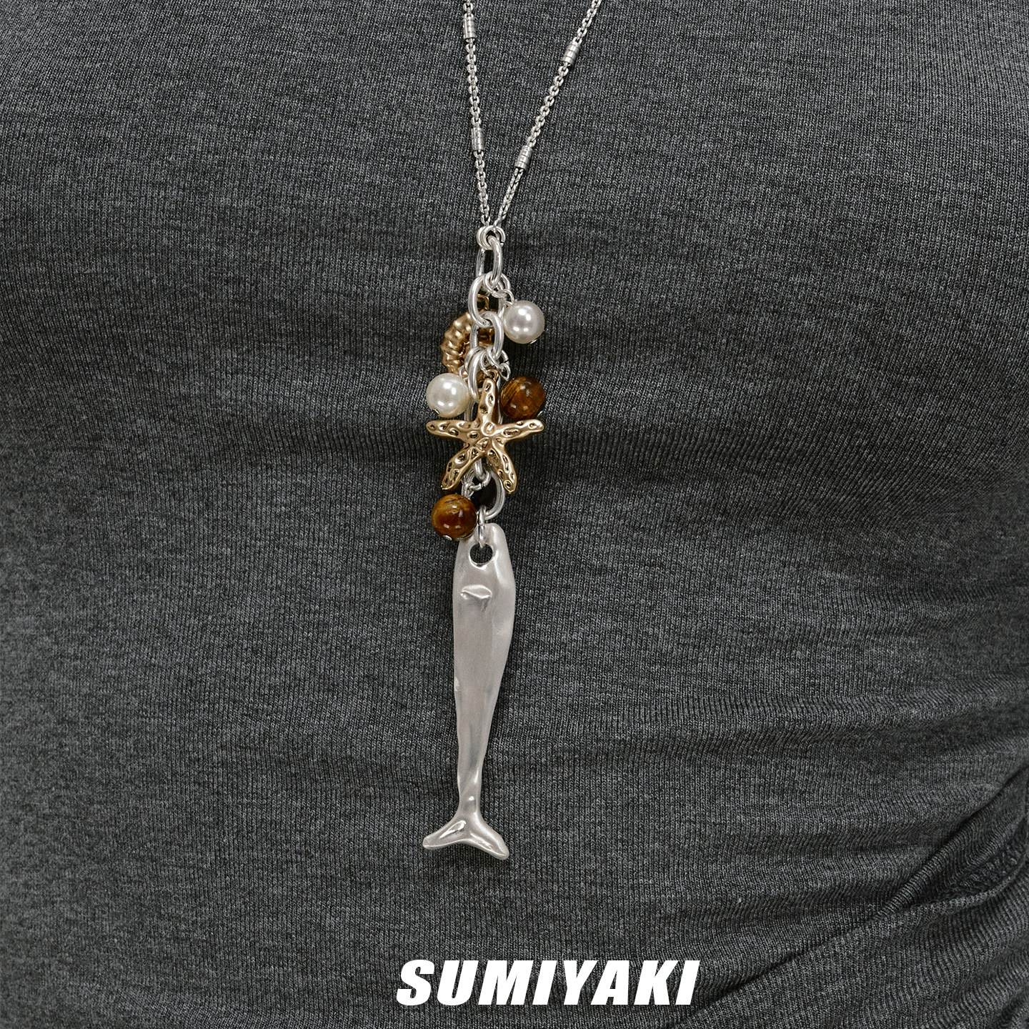 SUMIYAKI 年年有鱼纳福项链 新年设计师毛衣链做旧复古串珠叠戴女