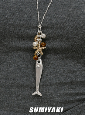 做旧古着防银小鱼毛衣链项链