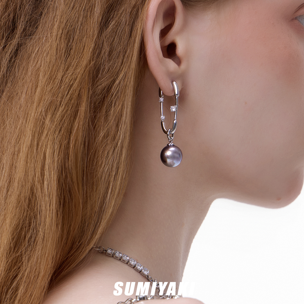 SUMIYAKI回形针黑珍珠耳环