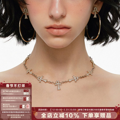 安卡满钻十字架项链轻奢锁骨链