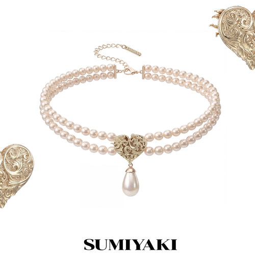 SUMIYAKI双面浮雕爱心珍珠锁骨链