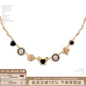 复古金属感 SUMIYAKI高级黑金蝴蝶纽扣圆盘项链女小众轻奢锁骨链