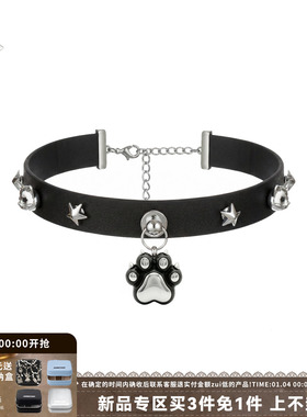 天然木质锁骨链圣诞猫爪皮革项链