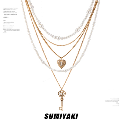 复古爱锁芯系列多层珍珠项链