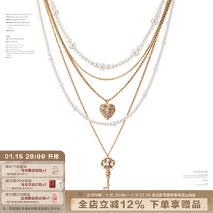 SUMIYAKI 复古爱锁芯系列多层珍珠项链小众毛衣链可拆卸