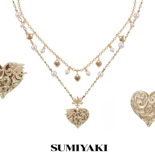 SUMIYAKI双面浮雕爱心双层项链