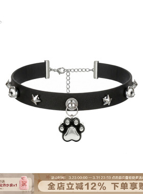 天然木质锁骨链圣诞猫爪皮革项链