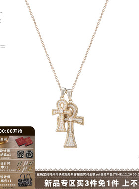 满钻安卡十字架项链女百搭毛衣链