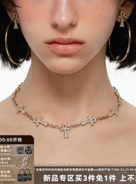 安卡满钻十字架项链轻奢锁骨链