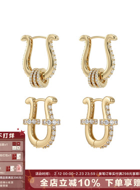 SUMIYAKI 马蹄扣系列轻奢镶钻耳环招财纳福转运珠耳扣复古U型耳圈