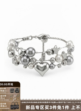 灰色珍珠三层叠戴手链百搭首饰