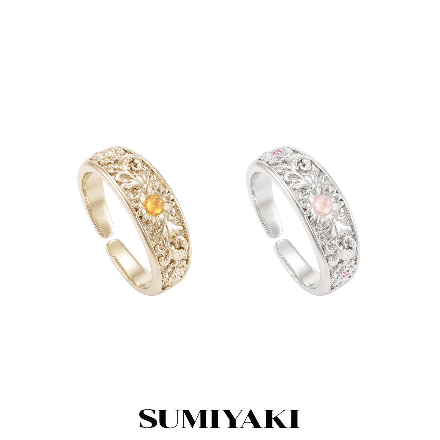 SUMIYAKI繁花系列雏菊浮雕戒指女新款情侣对戒轻奢高级感尾戒开口图片