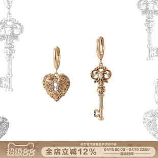 SUMIYAKI 复古爱锁芯系列不对称钥匙耳环爱心耳饰女耳夹无耳洞