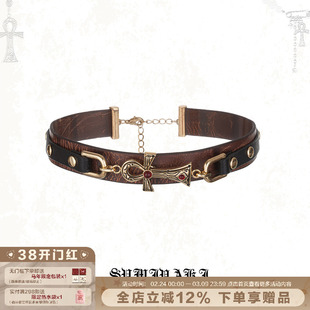 SUMIYAKI 生命之匙系列安卡十字架皮革项链甜酷辣妹choker