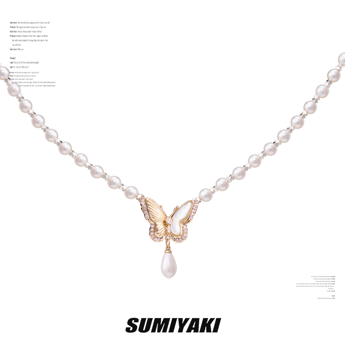 SUMIYAKI 金色白贝母蝴蝶珍珠项链2024夏款