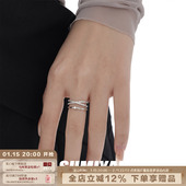 SUMIYAKI原创银色交叉锆石双层戒指轻奢小众时尚 素戒情侣对戒指环