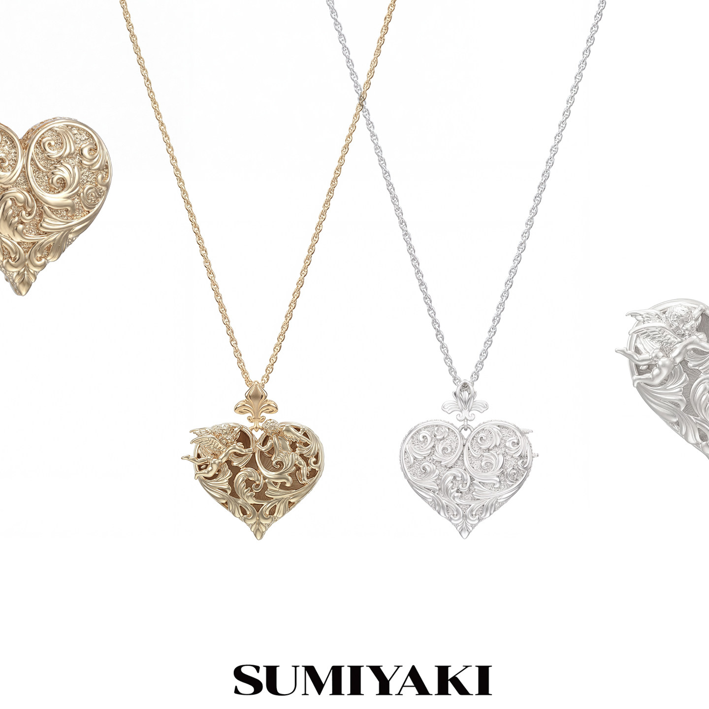SUMIYAKI 天使爱心系列浮雕爱心抽拉项链高级感吊坠锁骨链爆款