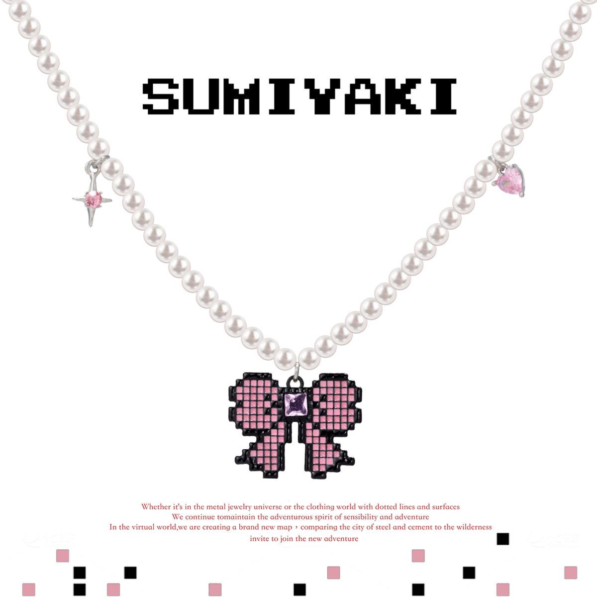 蝴蝶结珍珠项链千禧辣妹锁骨链