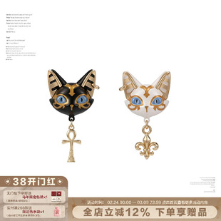 SUMIYAKI 法老埃及猫系列黑白双色猫咪耳环安卡s925银针女耳饰