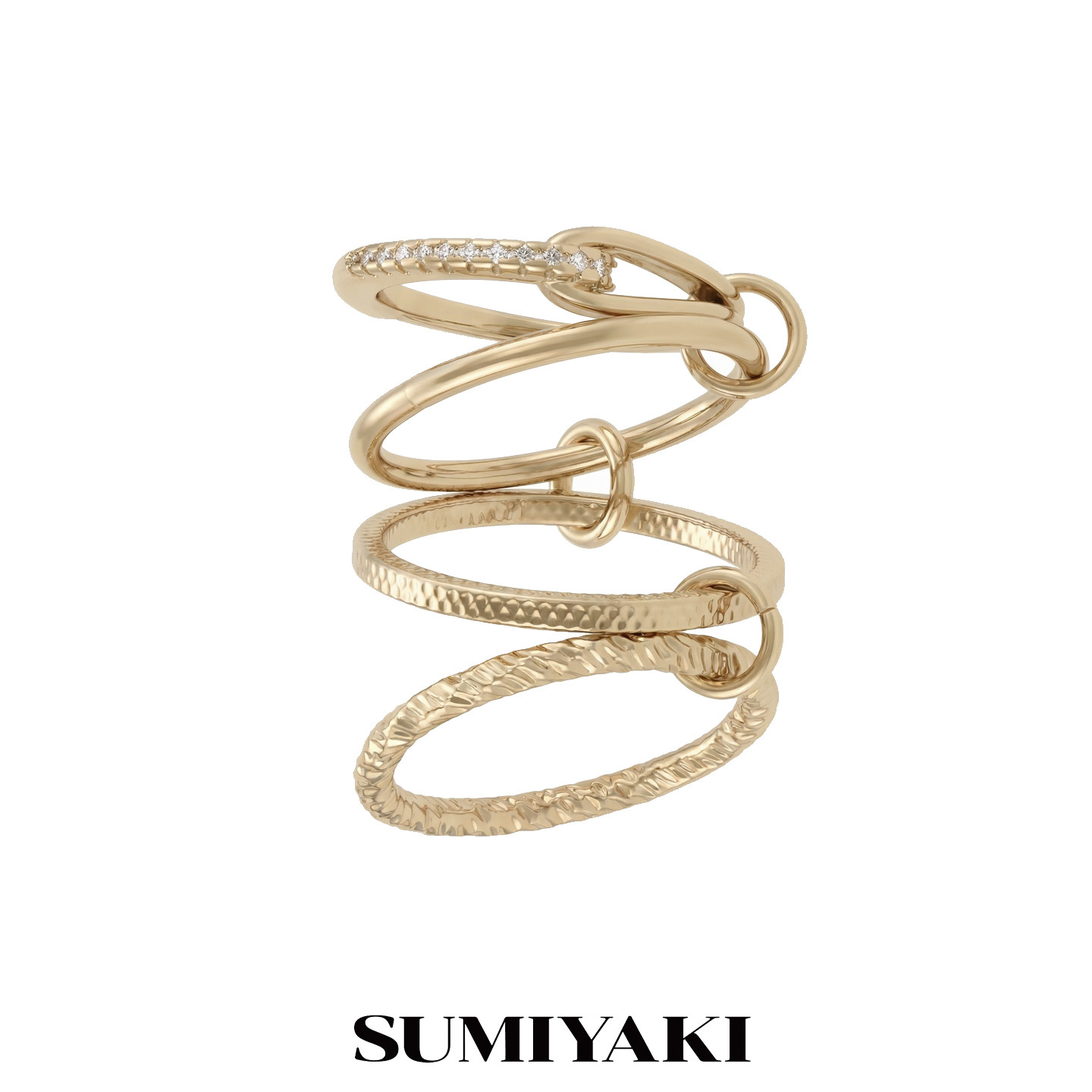 SUMIYAKI 复古四环素圈戒指拼接叠戴小众巨好看金色食指指环高级
