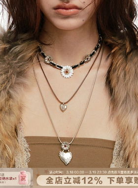 双层雏菊项链皮绳小香风女