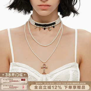 SUMIYAKI 生命之匙系列安卡十字架珍珠项链多层叠戴颈链