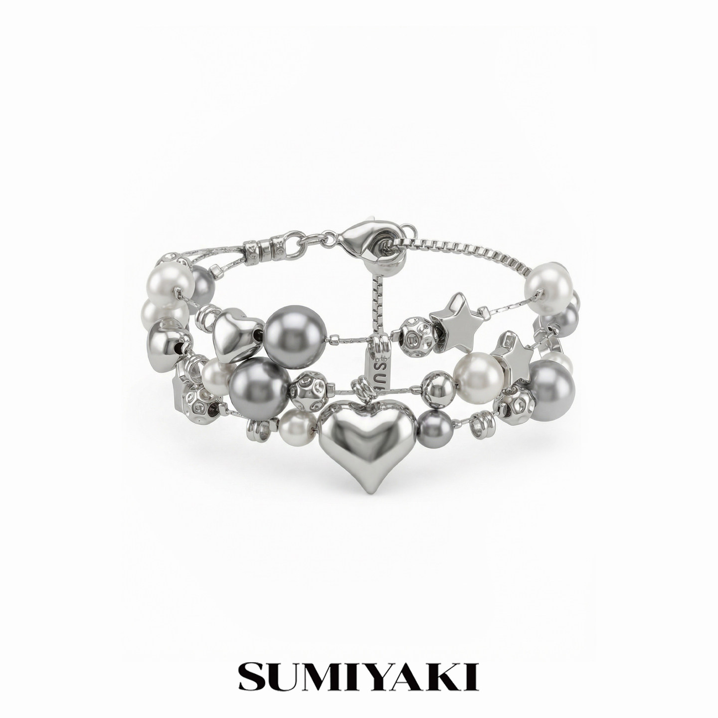 SUMIYAKI 原创灰色珍珠三层叠戴手链百搭单品高级感首饰小众饰品