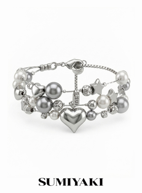 灰色珍珠三层叠戴手链百搭首饰