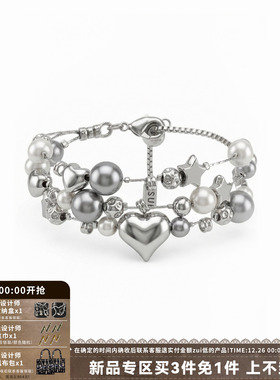 灰色珍珠三层叠戴手链百搭首饰