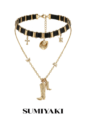 复古双层皮革骑士靴项链