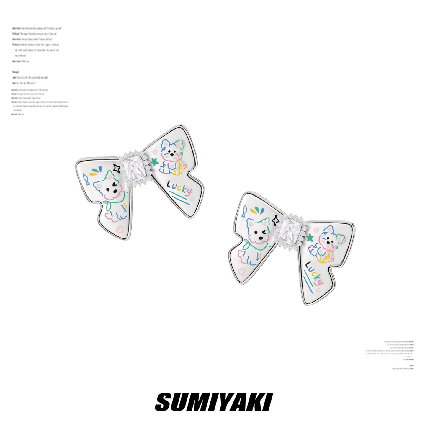 萌宠涂鸦蝴蝶结大耳环