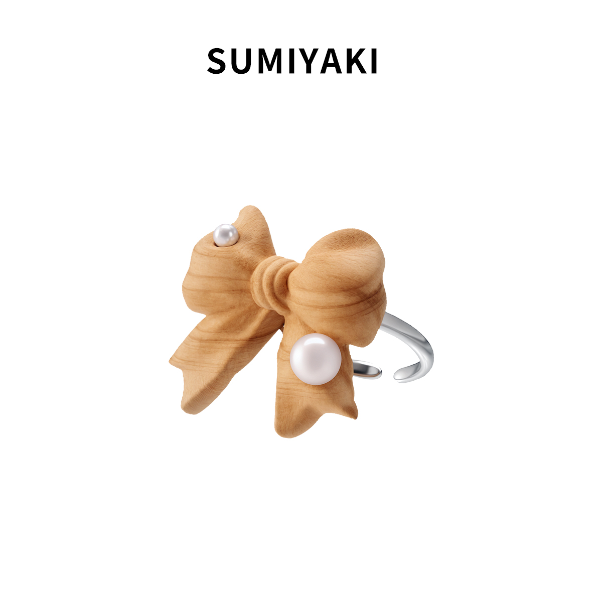 SUMIYAKI 木雕系列 天然木崖柏雕刻蝴蝶结戒指