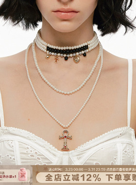 SUMIYAKI十字架双层珍珠锁骨链