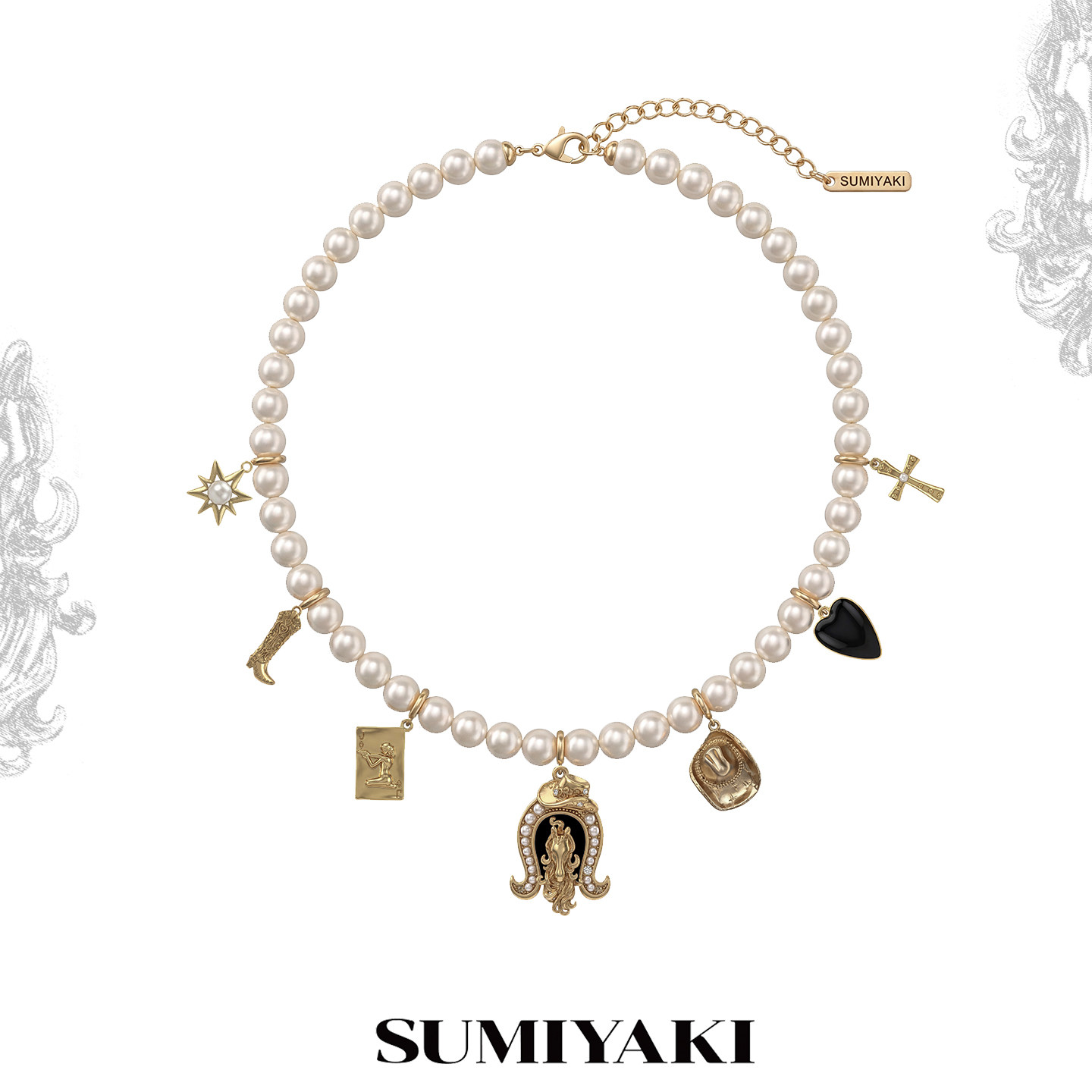 SUMIYAKI 马年系列 复古珍珠项链2026新款马术帽靴子锁骨链女