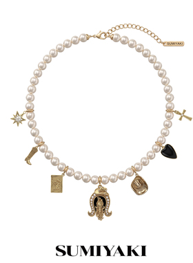 复古珍珠项链马术帽靴子锁骨链女