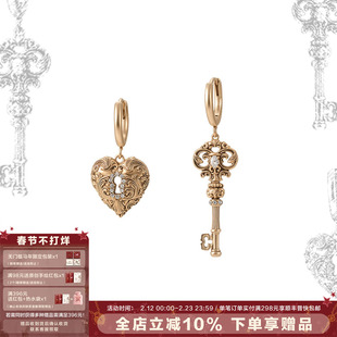 SUMIYAKI 复古爱锁芯系列不对称钥匙耳环爱心耳饰女耳夹无耳洞