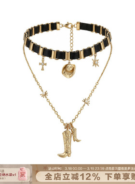 复古双层皮革骑士靴项链