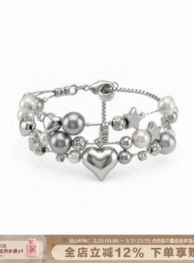 灰色珍珠三层叠戴手链百搭首饰